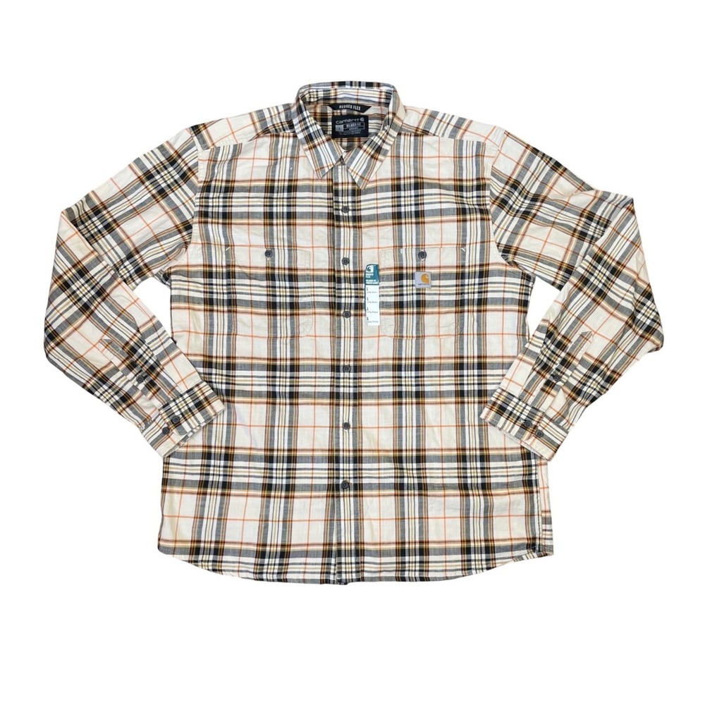 Carhartt Mens Rugged Flex Relaxed Fit Plaid Button Up Shirt TW5949-M White L